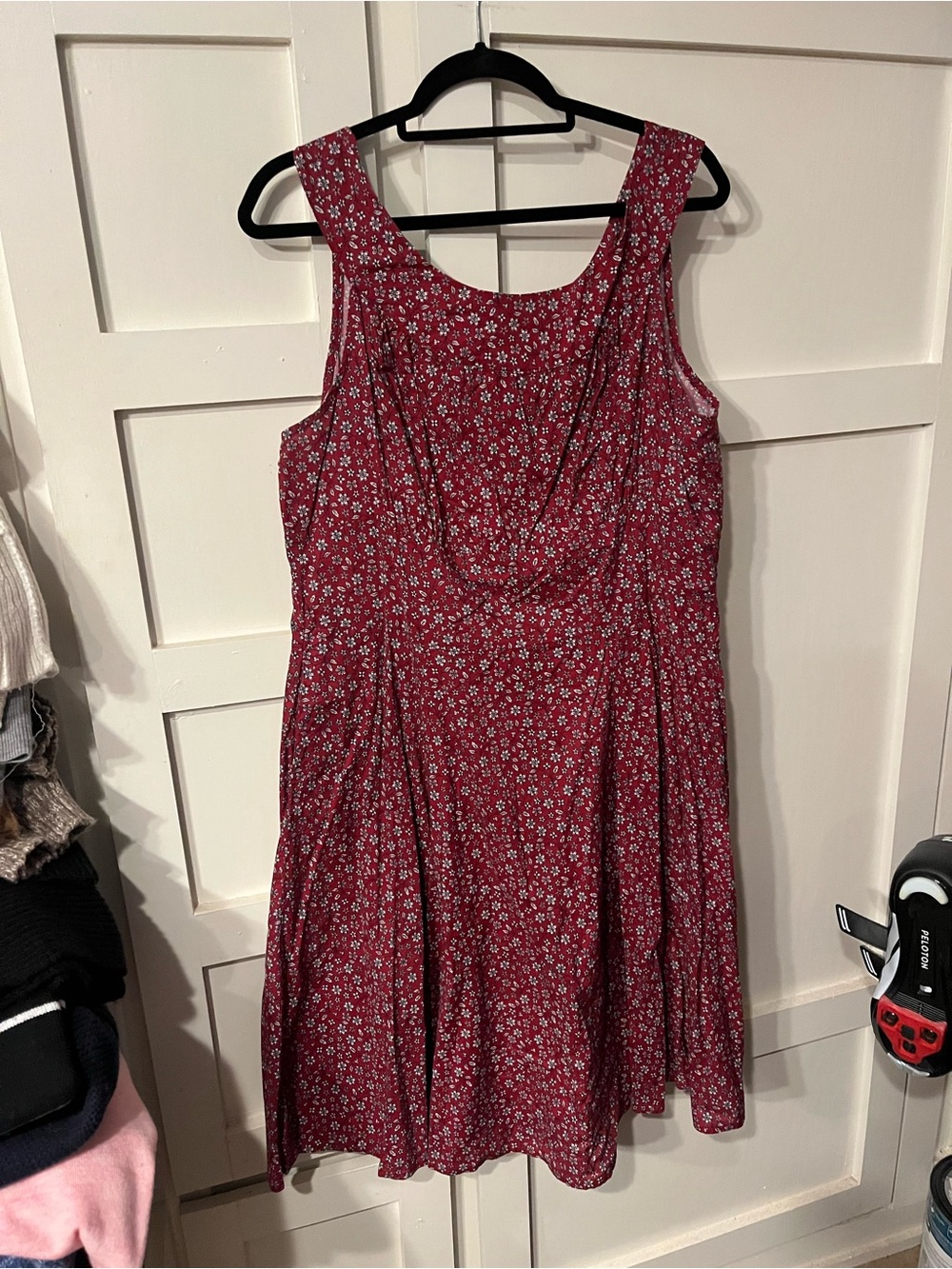 Floral Scoop Neck Women's Dress in Burgundy